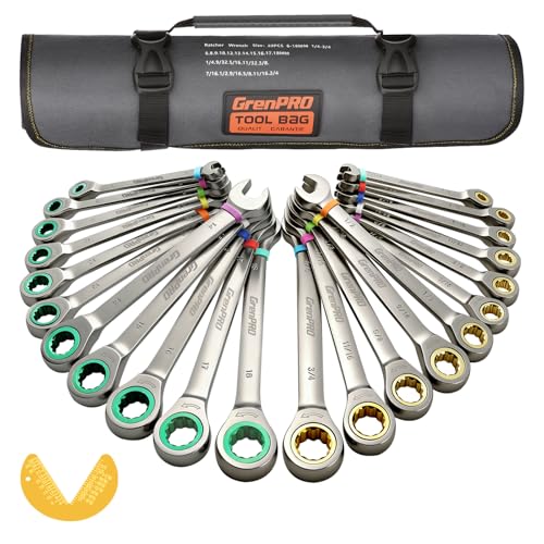 Image of GRENPRO 23PCS Ratcheting Wrench Set SAE Metric Combination Mechanic Tools