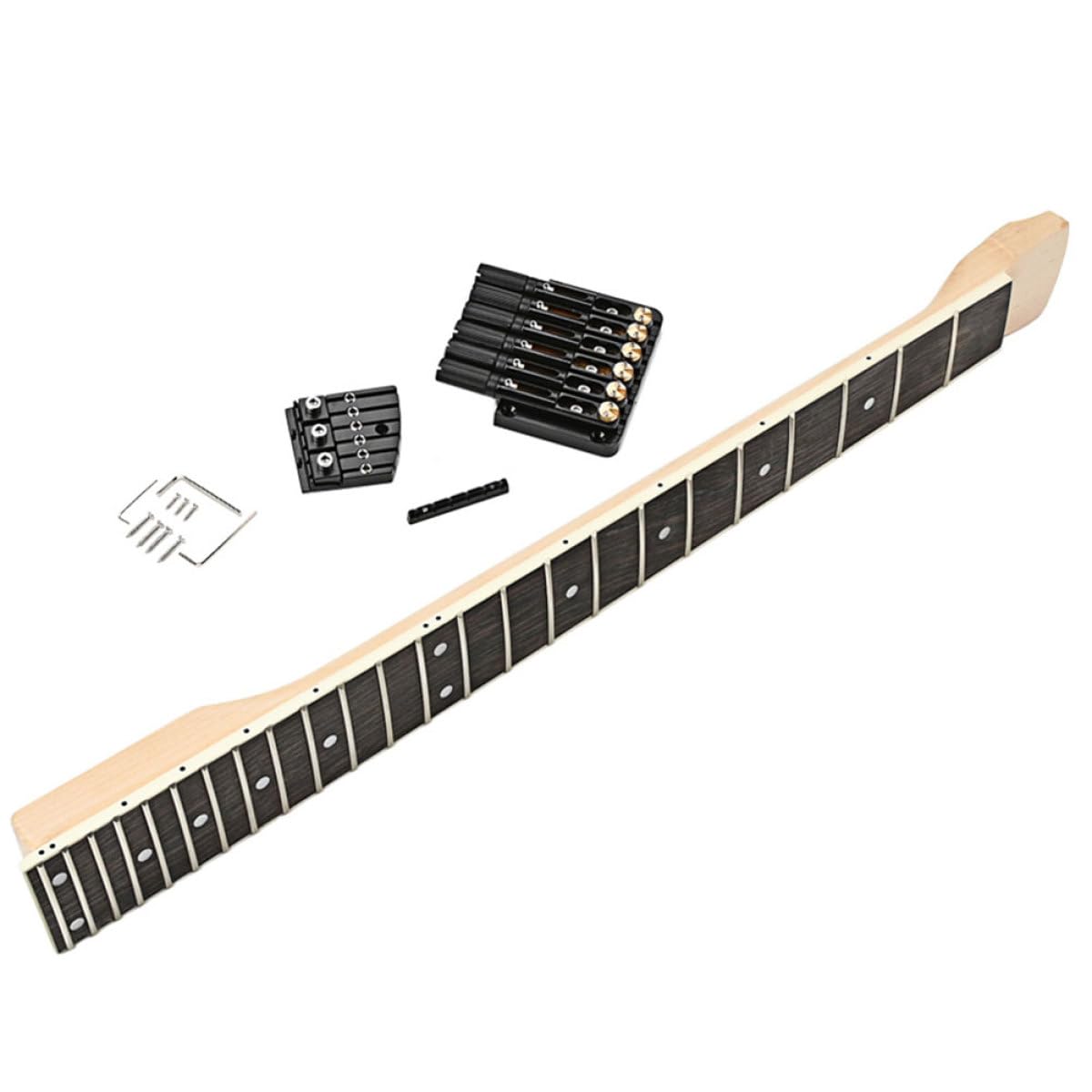 Gitarrenhals Satz für Kopflose 6-saiten E-gitarren Gs810 Schwarz | 1 Satz, mit Gitarrenbrücke und Sattel, Metall Holz Ausführung, Leicht zu Lagern und Verschleißfest