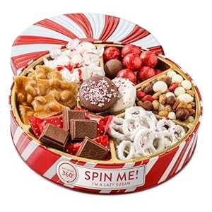 BONNIE AND POP Christmas Gift Basket – Holiday Gifts – Chocolate & Nut Gift Box, Assortment Tray – Birthday, Sympathy, Get Well, Men, Women & Families (Lazy Susan)