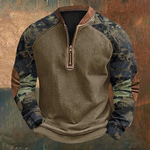 Mens Camo Half-Zip Pullover Sweatshirt Casual Vintage Quarter Zip Sweatshirts Jacket Long Sleeve Print Crewneck Tops2