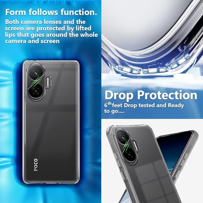 Image of Fashionury Crystal Clear Case for Poco F7 5G | Yellowing Resistance | Transparent TPU Silicone | Raised Camera Lips | Slim Transparent Cover