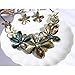 AMYJANE Women's Bib Statement Necklace Set - Green Petal Flower Floral Bohemian Boho Chunky Necklace Earring Set Wedding Bridal Crystal Rhinestone Fashion Costume Jewelry Set for Everyday Prom Party