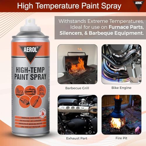 Image of AEROL High-Temp Paint Spray, Grade 6352 (300 g, Flat Black) - Primerless, Heat-Resistant Anti-Corrosion Coating for Silencers, Furnaces, Generators, and Barbeque Equipment