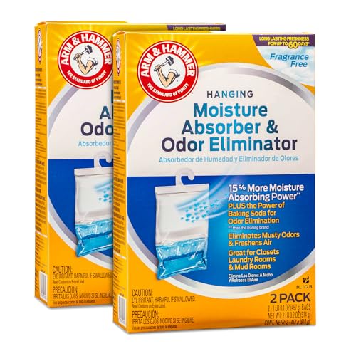 Arm & Hammer Moisture Absorber & Odor Eliminator Fragrance Free Hanging Moisture Absorber Bag for Fresher Air Humidity Absorber Bags for Closets & Laundry Room 2 Pack Packed by ILIOS