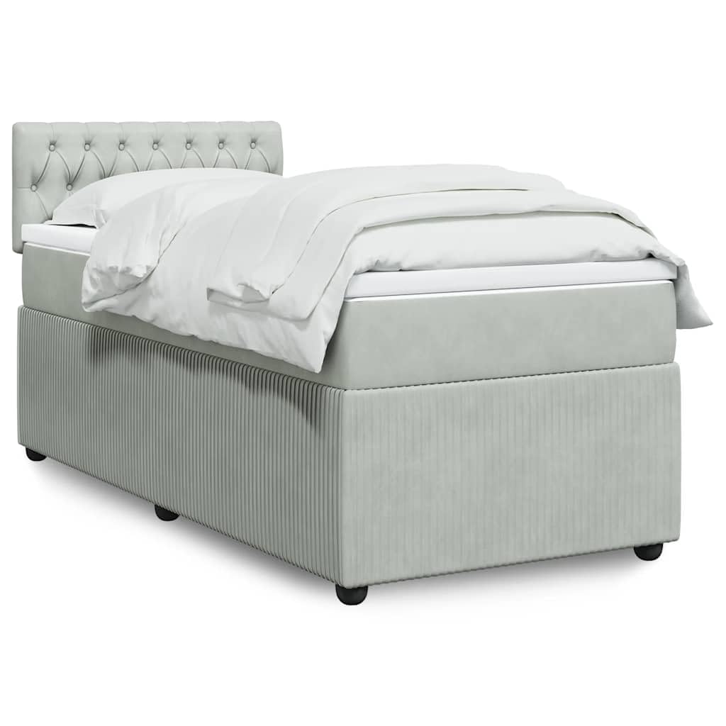 vidaXL Boxspringbett, Einzelbett mit Matratze Matratzenauflage, Bettgestell mit Lattenrost Kopfteil, Polsterbett Bett für Schlafzimmer, Hellgrau 90x200cm Samt