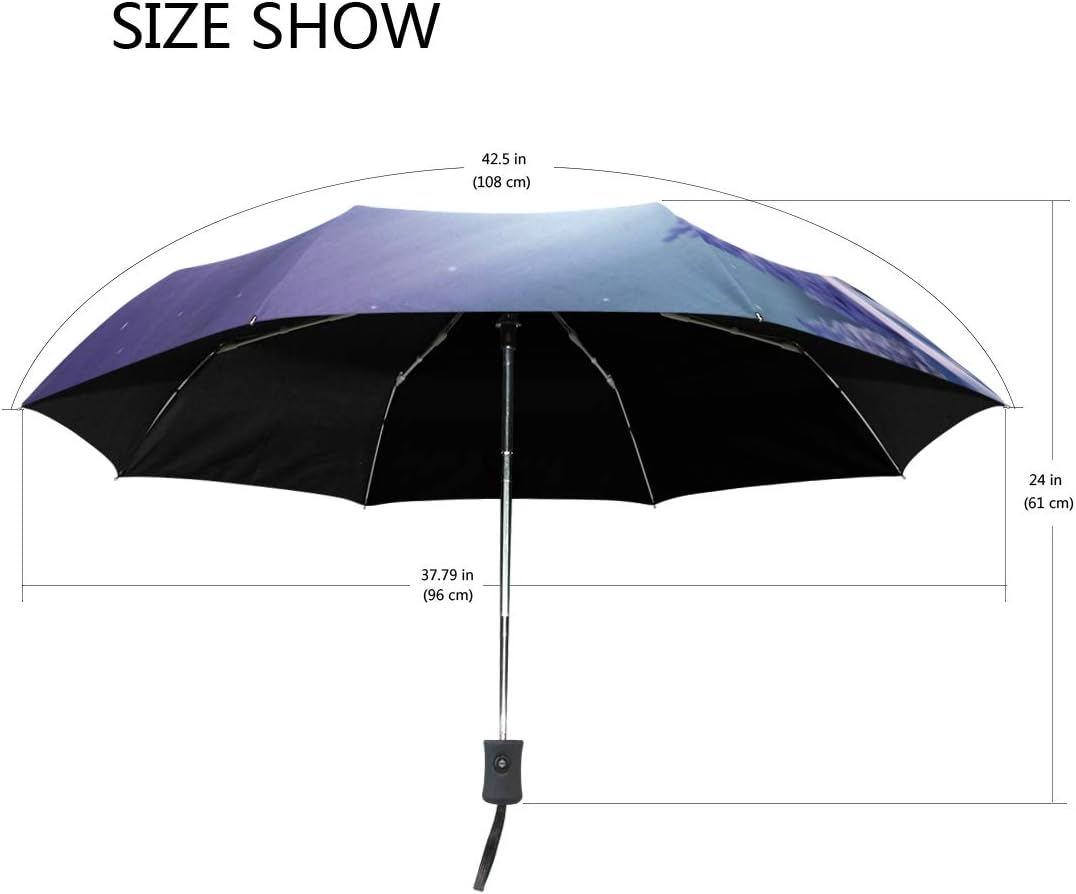 ALAZA Aurora Night Wolf Howling Travel Umbrella Auto Open Close Windproof Waterproof Folding Umbrella Compact Canopy Easy Carrying