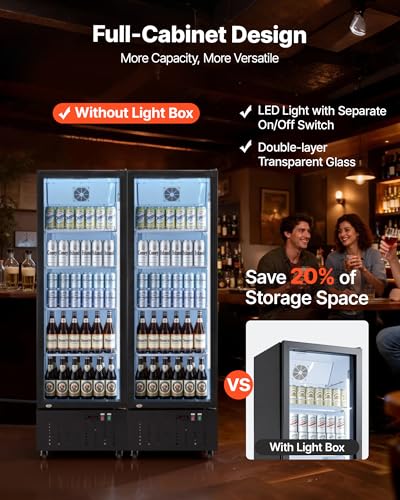 Image of VEVOR Commercial Merchandiser Refrigerator, 12.7 Cu.Ft / 360 L Glass Door Display Refrigerator, Upright Beverage Cooler Fridge with 4 Adjustable Shelves, Soft LED Light & Casters for Homes Shops Bars