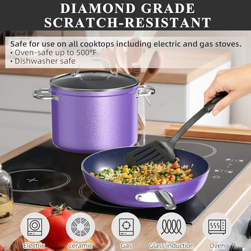 Nuwave Healthy Duralon Blue Ceramic Nonstick Cookware Set, Diamond Infused Scratch-Resistant, PFAS Free, Dishwasher & Oven Safe, Induction Ready & Evenly Heats, Tempered Glass Lids & Stay-Cool Handles