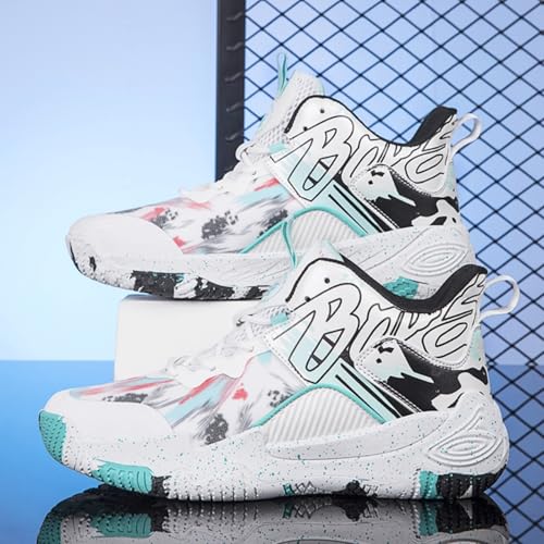 Womens Breathable Mesh High Top Basketball Shoes Lightweight Non-Slip Sport Shoes Fashion Graffiti Soft Training Runnig Tennis Sneakers3