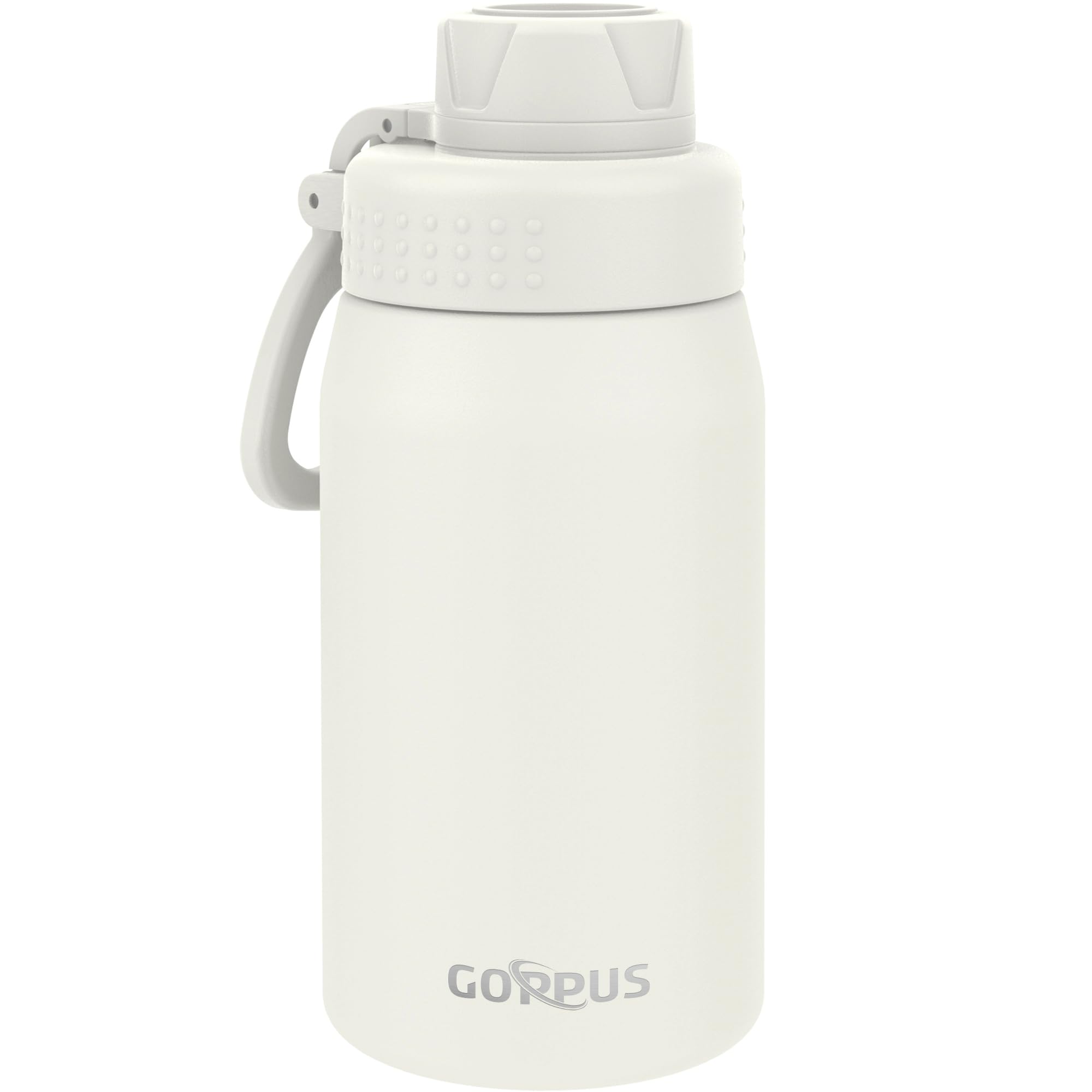 GOPPUS 420ml/15oz Kids Insulated Water Bottle with Screw Lid (No Straw) Stainless Steel Toddler Bottle School Flask Girls Boys Drinks Cup with Handle & Leakproof & Keep Drinks Cold (Beige)