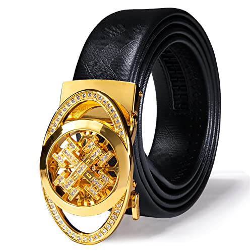 Image of Dubulle Designer Men's Belts, Ratchet Leather Sliding Buckle Dress Belt | 1 3 /8 inch(3.5cm) Genuine Leather Adjustable Strap, Automatic Ratcheting Buckles, Gift‑Boxed, Trim to Fit, for Business Casual