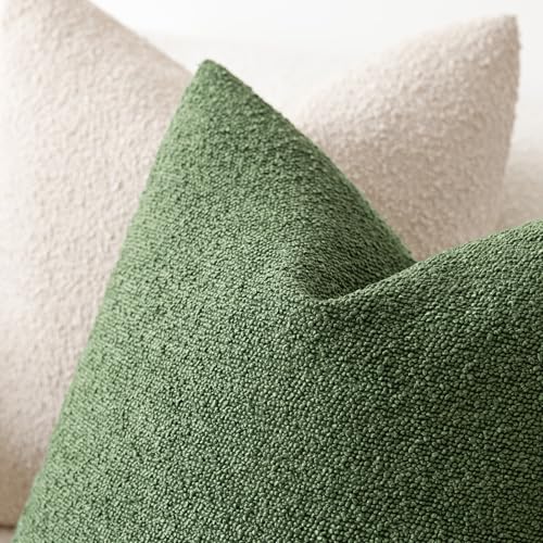Image of Foindtower Set of 2, Decorative Textured Boucle Throw Pillow Covers Accent Solid Pillow Cases Neutral Soft Cozy Couch Cushion Case for Chair Sofa Bedroom Living Room Home Decor 24x24 Inch Forest Green