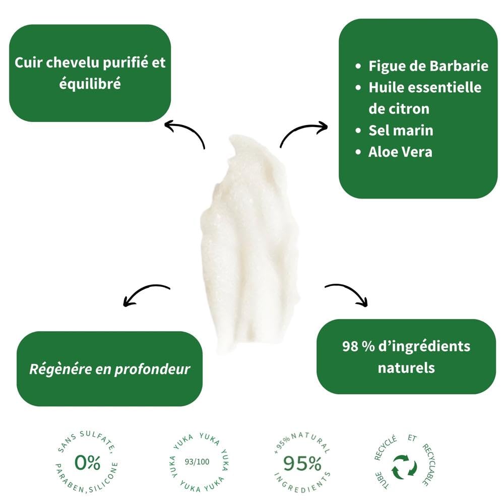 Shaeri – Pure Scrub Détoxifiant Cuir Chevelu & Corps – Gommage Naturel 2-en-1 – Figue de Barbarie, Aloe Vera, Sel Marin, H.E. de Citron – Purifie & Rafraîchit – 98% Naturel, Made in France