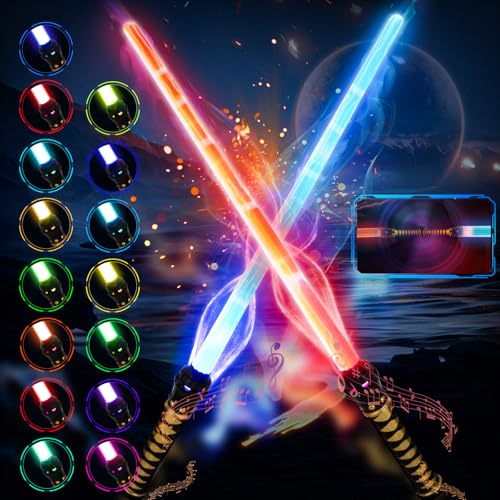VATOS 2PCS Lichtschwert für Kinder Erwachsene,15 Farben Changeable Lichtschwert mit Soundeffekten,...