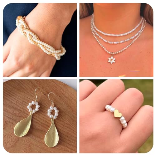 Beadthoven 1 Strand Natural Cultured Freshwater Pearl Beads 4~5mm Pearls Potato Shape Seashell Color Pearls for Necklace Bracelet Jewelry Making Hole: 0.6mm - Image 4