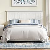 ComfIQ Serene Solid Wood Window-Pane Panel Headboard – Easy Assembly, Casual Coastal Style – Queen Size in White