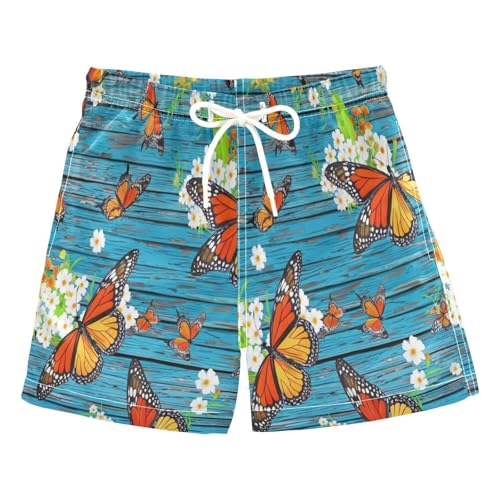 Boy Swimming Trunks, Anti-Chafe Swim Trunks Boys 2 T, Butterflies Flowers Blue