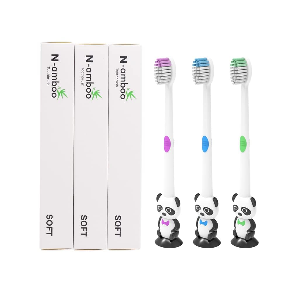 12 spazzolini da denti a forma di panda per bambini con setole morbide con tazza Sunction confezionati singolarmente per ragazzi e ragazze da 3 a 12 anni