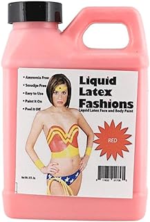 Red 8 Oz - Liquid Latex Body Paint, Ammonia Free No Odor, Easy On and Off, Cosplay Makeup, Creates Professional Monster, Zombie Arts, Lightning McQueen Cosplay
