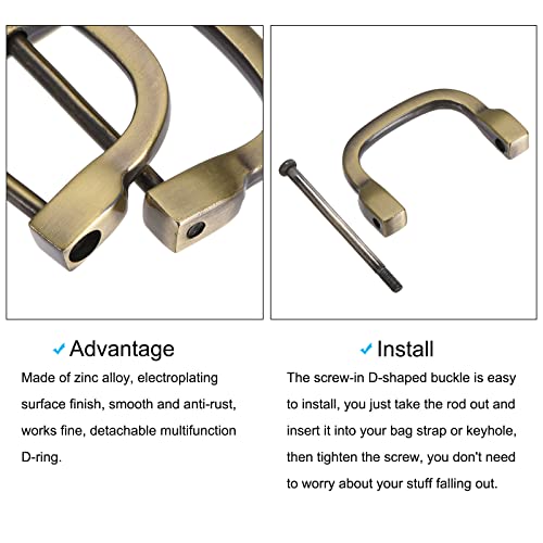 METALLIXITY Horseshoe D-Rings (30mm) 2pcs, Screw-in U-shaped Buckles Shackle - for Car Keys Keychain Bags Leather Crafts Bronze Tone - Image 4