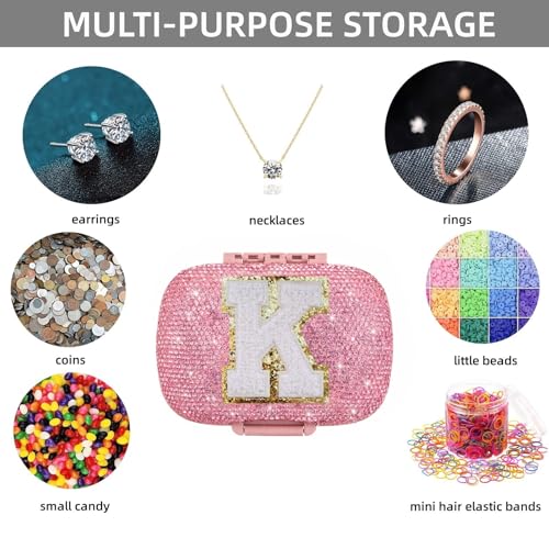 Image of Cute Pill Organizer Small Bling Pill Case for Purse Medicine Vitamin Container Holder Daily Pill Box Container for Women Travel Medicine Kit(Letter K Pink)