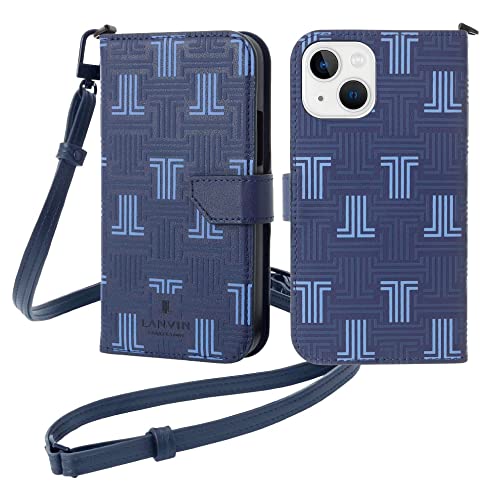 LANVIN COLLECTION FOLIO CASE SIGNATURE WITH NECK STRAP 蒠^P[X iPhone13mini p[ Blue ]
