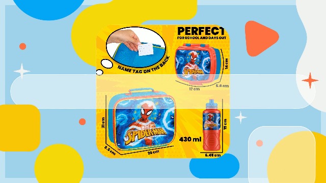 Marvel Spiderman 3-Piece Kids Lunch Box Set, Insulated Bag, Snack Box, BPA-Free 14.5 fl oz Water Bottle, Gifts for Kids, Boys (Multicolor Spiderman)