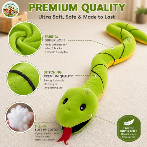 Image of Giant Snake Soft Toy 215 CM Plush Stuffed Snake Toy | Ultra Soft Animal Plush | Long Cuddly Snake Pillow for Kids, Boys, Girls & Adults | Washable Decorative Plush Gift