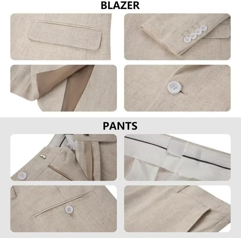 Bofan 2 Piece Linen Suits for Men Slim Fit Casual Beach Wedding Summer Grooms Groomsmen Linen Blazer Pants Suit4