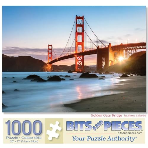 Rompecabezas Bits and Pieces de 1000 piezas para adultos: Atardecer sobre el Puente Golden Gate, corte aleatorio, sin dos piezas iguales miniatura 1