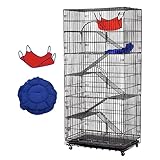 Large Cat Enclosure Outdoor, 6 Tier Metal Wire Cat Cage with Caster, Tray & Hammock for 1-3 Cats, Fe