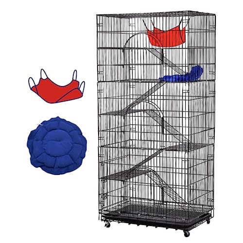 Large Cat Enclosure Outdoor, 6 Tier Metal Wire Cat Cage With Caster, Tray & Hammock For 1-3 Cats, Ferret Habitat Crate Kennels #TOP13