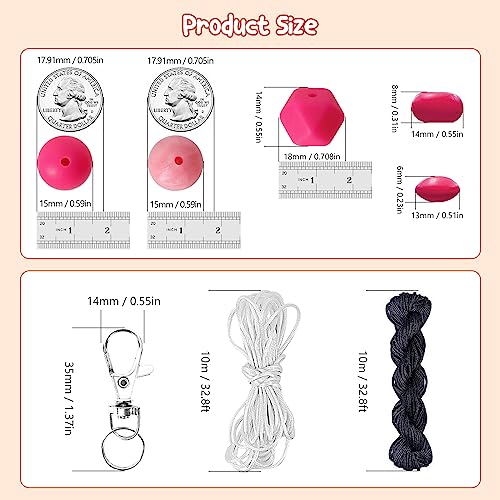 Keyzone 712PCS 15mm Silicone Beads for Keychain Making, Multiple Styles and Shapes Silicone Beads Bulk Kit Rubber Beads for Jewelry Making, DIY Keychain Accessories Silicone Beads - Thumbnail 4