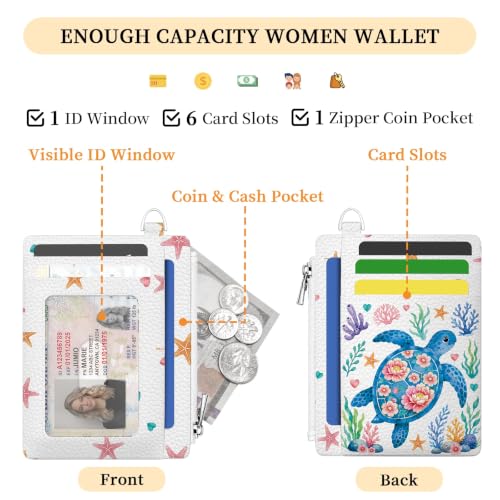 Image of Hancynir Sea Turtle Floral Credit Card Holder Small Wallet Women Slim RFID