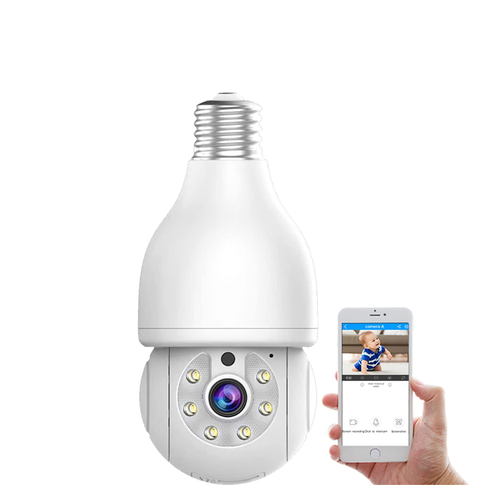 3MP E27 Ampoule Caméra WiFi Caméra De Surveillance Intérieure Full Color Vision Nocturne Suivi Automatique Moniteur De Sécurité, Voix Bidirectionnelle, Alarme Son Et Lumière