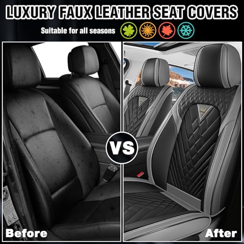 Image of Avalon Seat Covers Custom Fit for Toyota Avalon 2000-2022, Waterproof Nappa Leather Car Seat Cover, Comfortable and Anti-Slip Front Seat Covers(2 Seats /Gray Black)