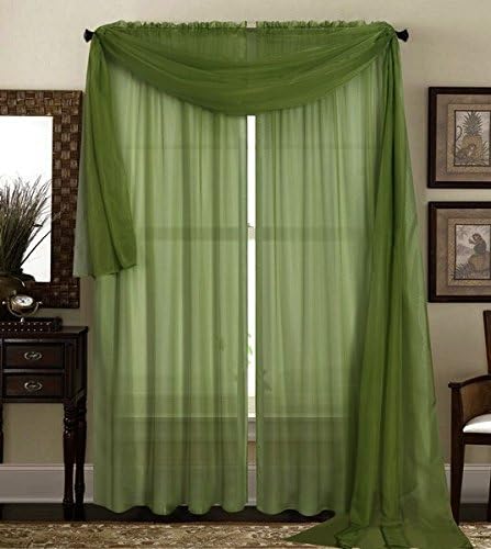 Qutain Linen Solid Viole Sheer Curtain Window Panel Drapes Set of Two (2) (55" x 95 inch, Hunter Green)
