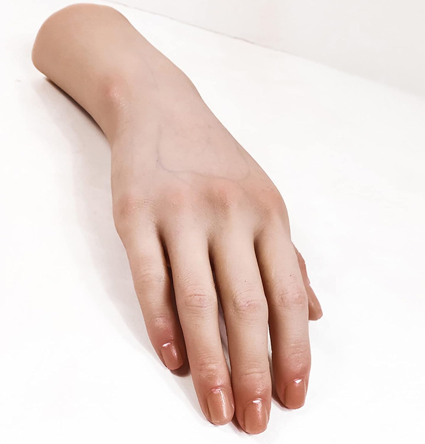 Silicone Manicure Training Hands, Silicone Display Model Hands, Flexible and Free Bending Practice Nails, for Nail Art DIY Print Practice Tool Nails Don't Fall Off Easily,Natural,Left