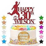 Cake Topper Personalised Cake Toppers Football Cake Topper Birthday Cake Decoration Glitter Cake Toppers for Kids Boys Any Age Name 1st 10th 16th 18th 20th 21st (Red) - Image 2