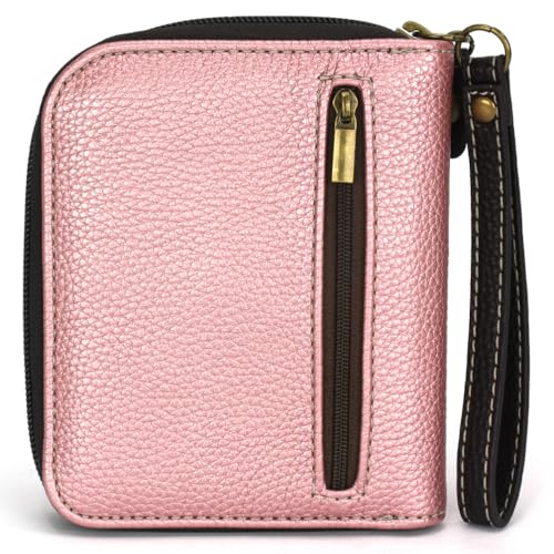 Image of CHALA Zip Around Wallet, Wristlet, 8 Credit Card Slots, Sturdy Pu Leather - Flamingo Group - glitter pink