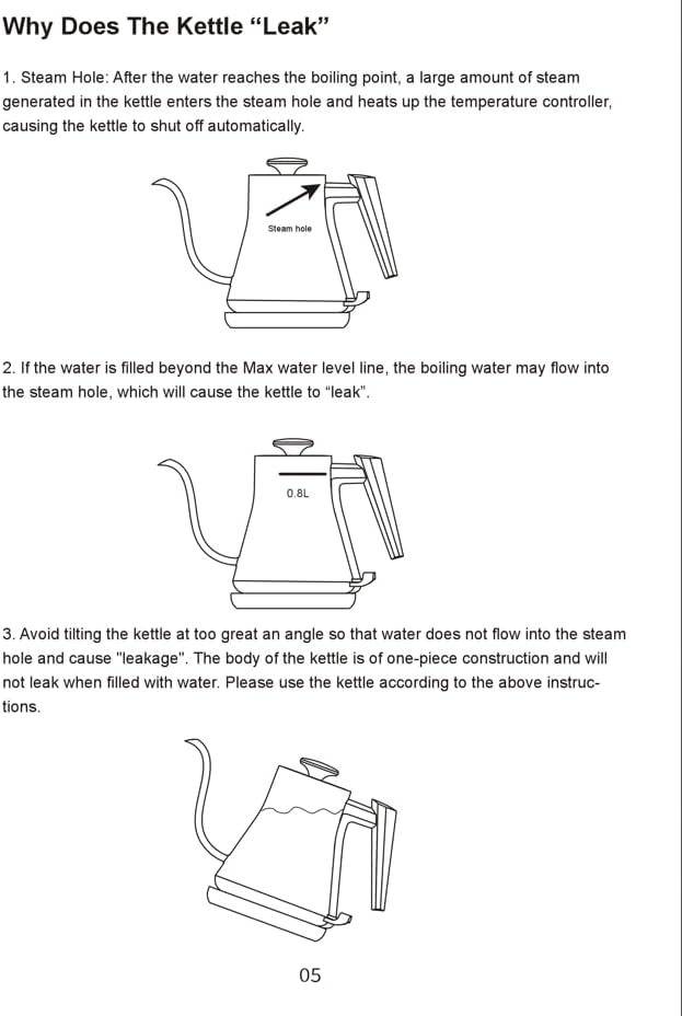 Miniatura 9 de Hervidor eléctrico, cuello de cisne, hervidor de agua eléctrico para verter sobre café y té, 0.8L de calentamiento rápido, hervidor de agua caliente