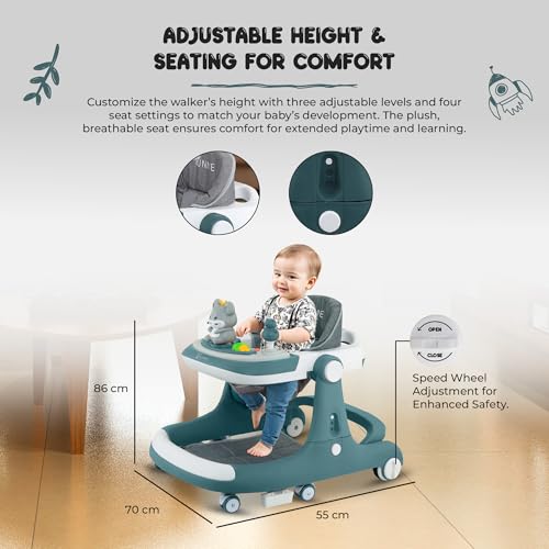 Image of Bunnie Baby Activity Sumo Walker, Adjustable Infant Walking, Removable Toy Tray, Safety Lock Wheels, and Parental Handle, Perfect for Toddlers Learning to Walk Indoors, 6-Wheel Design - Dark Green