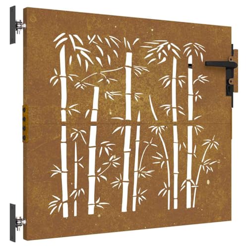 vidaXL Puerta de jardín Acero corten diseño bambú 85x100 cm, Puerta de Metal, Puerta Delantera de jardín, Puerta de jardín con Cerradura