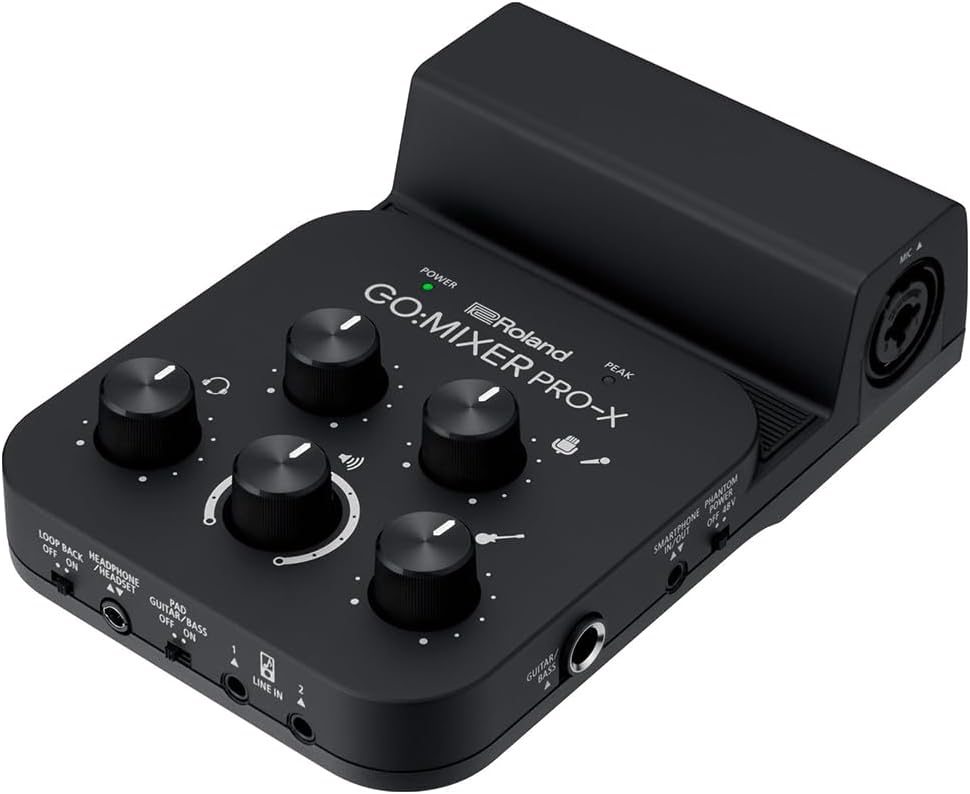 Roland GO:MIXER PRO-X Audio Mixer for Smartphones Bundle with 10ft Pig Hog Instrument Cable & Polishing Cloth – Mix up to 7 Audio Sources, Enhance Livestreams & Social Content with Pro Sound