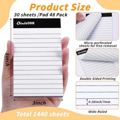 Image of Oleitodh 3x5 Notepads - 48 Pack White Memo Pads Small Writing Pads with Perforated Lined Pages, Mini Note Pads 30 Sheets per Lined Note Pads 3x5, Pocket Notepads for Office School Home Supplies