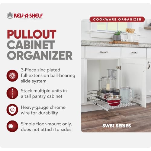 Image of Rev-A-Shelf Pullout Drawer Organizer for Kitchen Cabinets, 18 inch x 22 inch