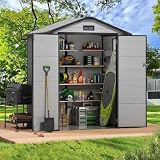 6x4 FT Resin Outdoor Storage Shed with Floor, Locable Plastic Tool Shed with 2 Vents & 2 Windows Storage Sheds Garden Shed for Bike Lawn Mower Garbage Can