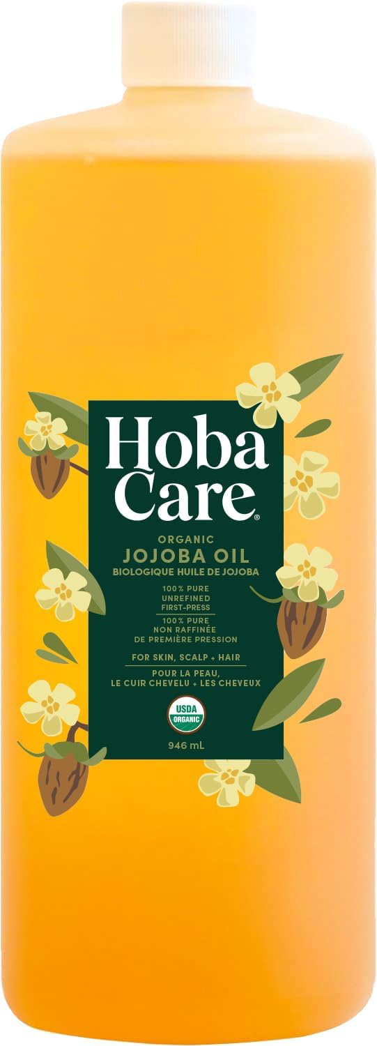 HobaCare Organic Jojoba Oil - 100% Pure, Unrefined, Cold Pressed for Scalp & Nails - Natural Jojoba Oil for Hair & Beard Care (32 fl oz / 946 ml)