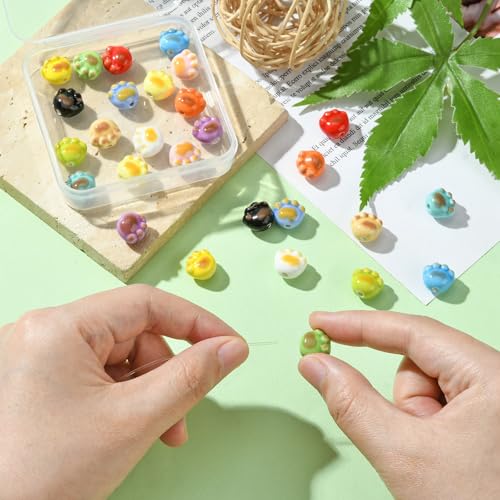 Ipotkitt 28 Pcs 14 Colours Handmade Porcelain Cat Paw Print Beads Cute Kitten Claw Spacer Beads Ceramic Footprint Step Loose Beads for DIY Jewellery Making - Image 4