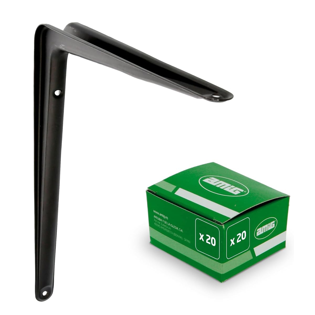 Pack de 20 supports pour étagère murale en acier noir 250x200 mm